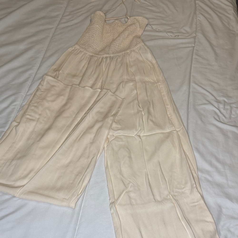 Forever 21 Cream Wide-Leg Jumpsuit